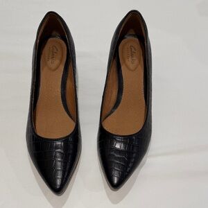 Clarks Black Croc-Patterned Heels